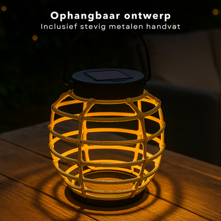 Cheqo® Luxe Tafellamp - Tafel Lamp - Solar Lamp - Solar Lantaarn - Rotan-look - Tuinverlichting