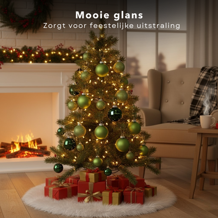 Cheqo® Donkergroene Glazen Kerstballen - Kerstboomversiering Donkergroen - Glans En Mat - Glitter Kerstballen - Kerstbal Set Van 42 Stuks - Verschillende Afmetingen - Rode Kerstballen - Kerstbal Rood