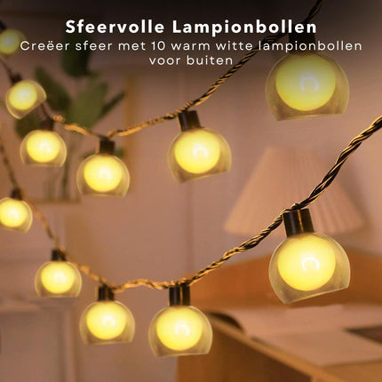 Cheqo® Lampionnenslinger - 10 Lampionnen -  LED Lampen - Met Timer - Batterij Aangedreven - 2.70 Meter Lang - Sfeerverlichting - Kerstverlichting - Tuinverlichting - Lange Levensduur - Lichtsnoer - Feestverlichting Lichtsnoer