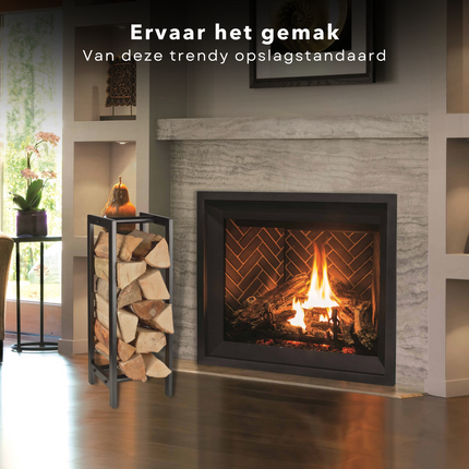 Cheqo® Houtopslag Rek - Brandhoutrek - Hout Opslag - Houtrek - Houtmand - Zwart - Perfect voor bij de Haard - 30x22x59cm Houtopslag