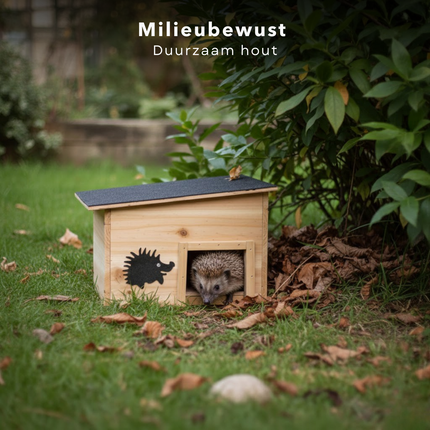 Cheqo® Egelhuis - Egelhuisje - Egelhuis voor Buiten - Egelhuis Tuin - Egelhuisje Tuin - Houten Egelhuis - Egel Nestkast - Egel Schuilplaats - Egelhuis met Afneembaar Dak
