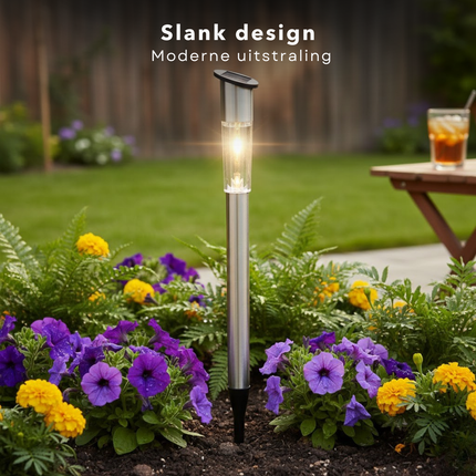 Cheqo® Solar Tuinlamp - Solar Tuinverlichting - Tuinlamp op Zonne Energie - Tuinverlichting op Zonne Energie - Solar Buitenlamp - Buitenlamp op Zonne Energie - Solar Tuinlamp Staand - Staande Solar Lamp - Solar Priklamp