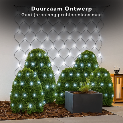 Cheqo® Netverlichting Buiten - Kerstverlichting Buiten - Kerstlampjes 160 LED Lampjes - IP44 Adapter - Koelwit Licht - Groen Snoer - 200x100 CM - Lichtnet Kerstverlichting - Tuinverlichting - Struikverlichting - Sterrenhemel Effect - Lichttapijt