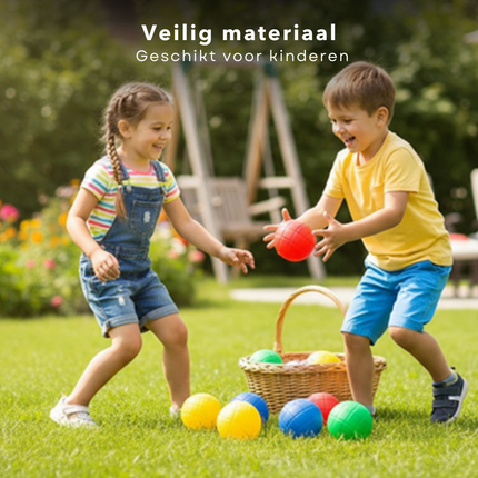 Cheqo® Jeu De Boules Set - 8 Kunststof Ballen - 4 Kleuren Ballen - Petanque Set - Kunststof Petanque - Kleurrijke Ballen - Set Van 8 - Werpspel