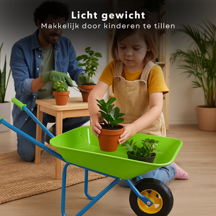Cheqo® Metalen Kinderkruiwagen - Kruiwagen voor Kinderen - Speelgoed Kinderen Tuin - Tuinieren Voor Kinderen - Tuinkruiwagen - Kindertuingereedschap