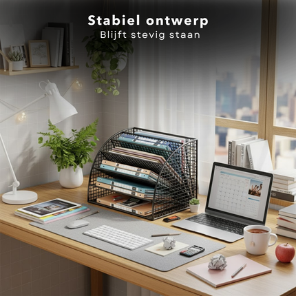Cheqo® Brievenbak - Bureauorganiser - 6 Vakken - Documenten Opbergen - Kantoor En Thuis - Industriële Stijl - Metaal - A4-formaat - Zwart - Documenten En Magazines - Bureau Accessoires - Papierlade - Organiser Voor Kantoor
