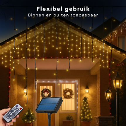 Cheqo® Solar Ijspegelverlichting - Ijspegel Verlichting - Kerstverlichting Buiten - 780 cm Lichtgordijn - 240 LED - USB - Afstandsbediening - Warm Wit licht - Timer - 13 Functies met Geheugen