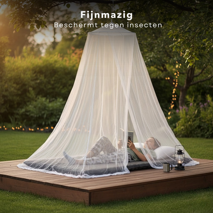 Cheqo® Klamboe 1 Persoons - Muskietennet 1 Persoons - Muggennet 1 Persoons - Reisklamboe 1 Persoons - Klamboe Voor Op Reis - Klamboe Voor Thuis - Klamboe Wit - Ronde Klamboe - Klamboe Bed