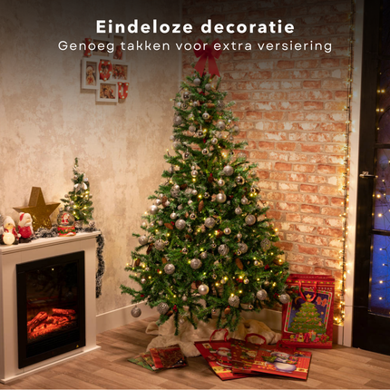 Cheqo® Kunstkerstboom 210 cm - Kerstboom met Sneeuw & Dennenappels - Metalen Voet - 1024 Toppen