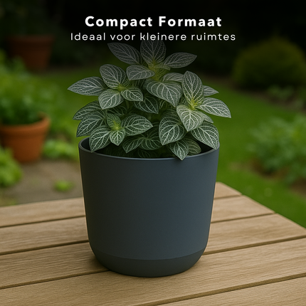 Cheqo® Bloempot Grijs - Grijze Plantenpot - Plantenbak - Kunststof 20x18 cm - Voor Binnen en Buiten - Ideaal voor Balkon
