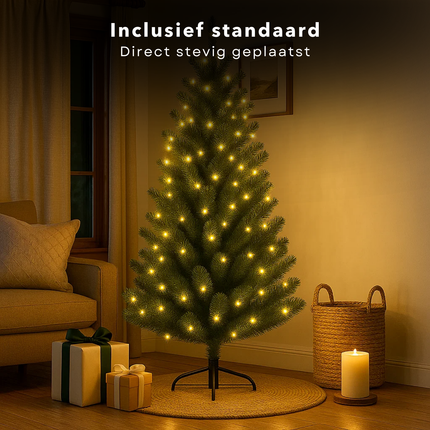 Cheqo® Kunstkerstboom 120 Cm - Kerstboom Met Standaard - Kerstdecoratie Voor Binnen - Kerstboom Zonder Verlichting - Realistische Kerstboom - Kerstboom Voor Thuis - Kerstboom Voor Kantoor - Kerstboom Met 200 Takken - Kerstboom Groen