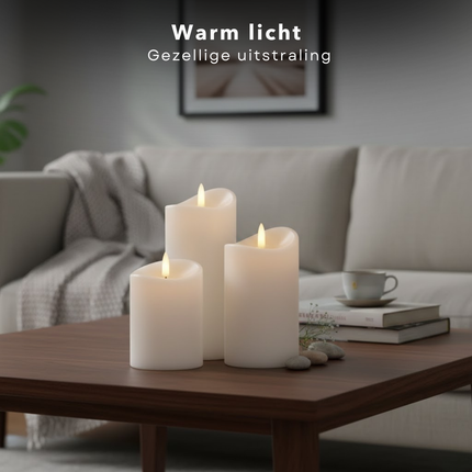 Cheqo® LED Kaarsen - LED Kaarsen Wit - Nep Kaarsen - Vlamloze Kaarsen - Elektrische Kaarsen - LED Stompkaarsen - Kaarsen met Timer - LED Kaarsen met Timer - LED Kaarsen Set - LED Kaarsen 3 Stuks