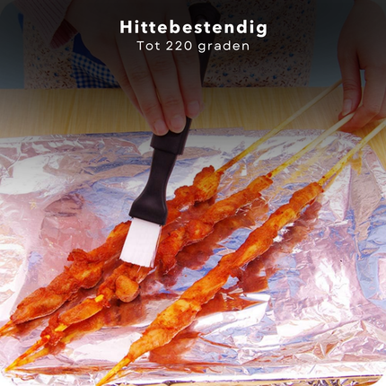 Cheqo® Bakkwast Set - Keukenkwast - Bakborstel - Marinade Kwast - BBQ Kwast - Zwart/Wit - Hittebestendig - Siliconen - Voor Bakken