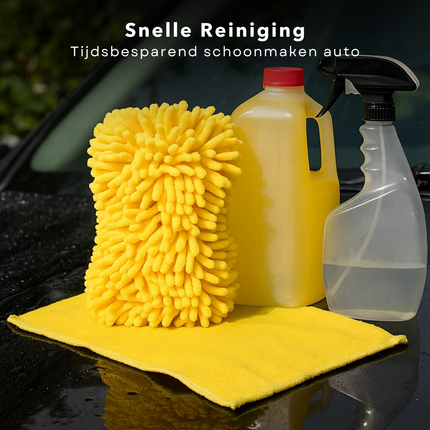 Cheqo® Auto Schoonmaakset - Car Cleaning Set - Velgenborstel - Schoonmaakdoeken - 2-In-1 Spons - Insectenspons - Auto Interieur Reiniging - Auto Exterieur Reiniging - Opbergbox Auto - Auto Poets Set - Auto Wassen - Auto Detailing