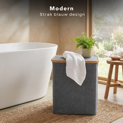 Cheqo® Wasmand - Wasmand met Deksel - Opvouwbare Wasmand - Wasmand met Klep - Blauwe Wasmand - Wasmand Badkamer - Wasmand Slaapkamer - Wasmand Wasruimte - Wasmand voor Wasgoed - Wasmand voor Handdoeken - Wasmand voor Beddengoed