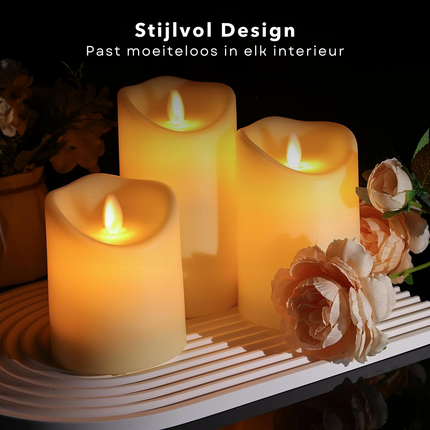 Cheqo® LED Kaarsen Set - Bewegende Vlam - Dimbaar en Ivoor - Inclusief Afstandsbediening