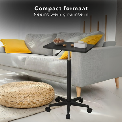 Cheqo® Verstelbare Bijzettafel op Wieltjes - Nachtkastje - Bedtafel - Tafelt - Banktafel - Laptoptafel - Bijzet Tafel Wielen - MDF Zwart