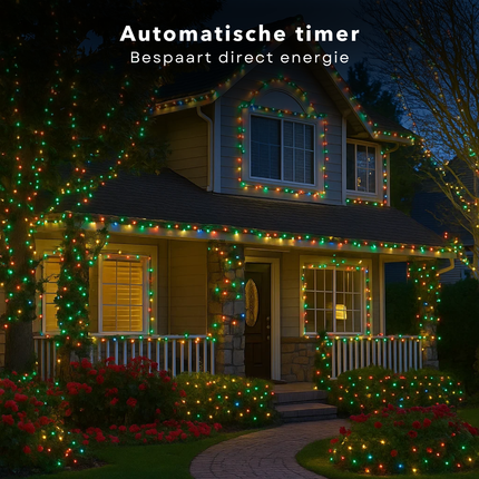 Cheqo® LED Kerstverlichting - Kerstlampjes - Kerstboomverlichting 40 LED - 3 Meter Snoer - Multicolor Verlichting - Binnen en Buiten - 8 Lichtfuncties - Multicolor - IP44 Adapter - Geheugenfunctie - Timer 8 Uur aan - Groen Snoer
