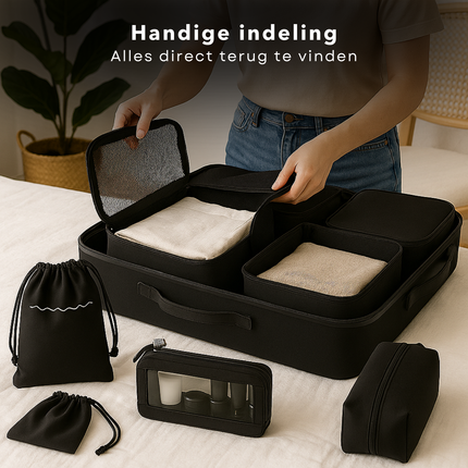Cheqo® Packing Cubes - Koffer Organizer Set - Reisorganizers - Set Van 8 - Licht Van Gewicht - Polyester Materiaal - Schoenentas - Toilettas - Verschillende Maten Reistasjes - Bagage Organizers - Travel Cubes - Reis Accessoires