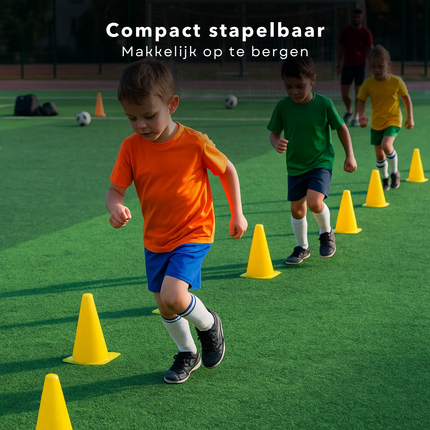 Cheqo® Voetbal Pionnen - Behendigheid En Coördinatie - Pionnen Set - Gele Pilonnen - Stapelbare Pionnen - Lichtgewicht Pionnen - Slalommen Training - Snelheid En Reactievermogen - Voetbal Oefenmateriaal - Kunststof Pion Set