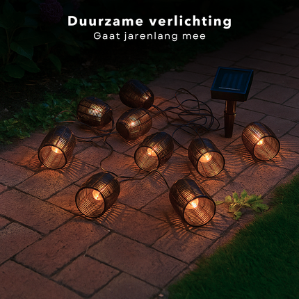 Cheqo® Solar LED Lichtslang - Lichtsnoer -  Tuinverlichting op Zonneenergie - Buitenverlichting Lichtslinger - Tuinverlichting Solar - Sfeerverlichting Buiten - Waterbestendig - Zwart Kunststof
