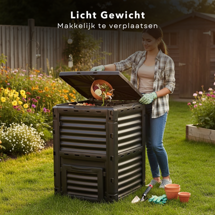 Cheqo® Compostvat 300 Liter - Compostbak - Composter - Afval Recyclen - Vierkant Model - Kunststof Compostbak - Compostton - Kompostvat - Zwart Kunststof - Groente- En Fruitafval - Tuinafval Composteren - Afvalbak Compost