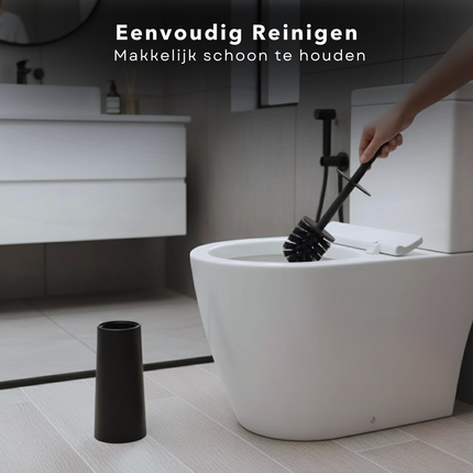Cheqo® Toiletborstel Met Houder - Mat Zwart Toiletborstel - Modern Design WC Borstel - Gesloten Model Toiletborstel - Stevige Borstelharen - Geschikt Voor Toilet - Geschikt Voor Badkamer - Kunststof Toiletborstel - Toilet Borstel