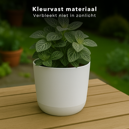 Cheqo® Bloempot Wit - Witte Plantenpot - Plantenbak - Kunststof 20x18 cm - Voor Binnen en Buiten - Ideaal voor Balkon