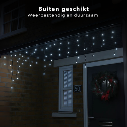 Cheqo® Ijspegel Verlichting - Kerstverlichting Buiten - Ijspegelverlichting 360 LED - Wit Licht - Koelwit - 12 Meter Lengte - 8 Lichtfuncties - met Timer - Geheugenfunctie - IP44 Adapter - Geschikt voor Buiten