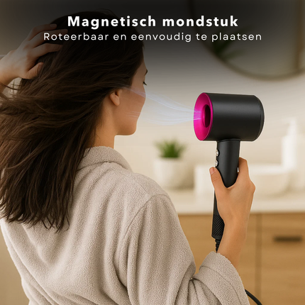 Cheqo® Ionische Haardroger - Krachtige Motor - Fohn - Haar Droger - Ionic Dryer - Pluisvrij Drogen - Extra Glans - 360° Draaibaar Mondstuk - Instelbare Temperatuur - Koude-Luchtmodus - Zelfreinigende Functie - Snel Droogresultaat
