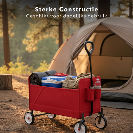 Cheqo® Opvouwbare Bolderkar - Bolderwagen - Rood - Opbergvak - Plat Opvouwbaar - Gemakkelijk Op Te Vouwen - 2 Bekerhouders - Transportkar - Eenvoudig Op Te Bergen - Strandkar