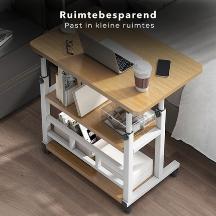 Cheqo® Verrijdbare Laptoptafel - Verrijdbaar Bureau - Computertafel - Laptop Standaard - Verstelbare Bedtafel - Banktafel - Bijzettafel - Laptop Tafel