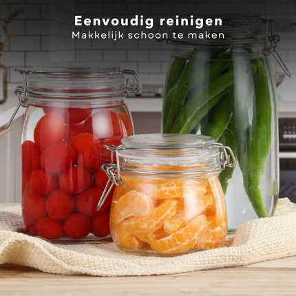 Cheqo® Glazen Weckpot - Inmaakpot - Glazenpot - Voorraadpot 0.75L - Glazen Voorraadpotten - Luchtdichte Bewaarpot - Glas