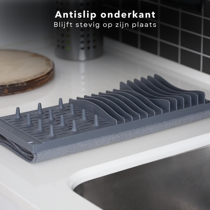 Cheqo® Afdruiprek Met Mat - Ideaal voor Camping - Afdruipmat - Vaatdroger - Flexibel en Compact - Antraciet