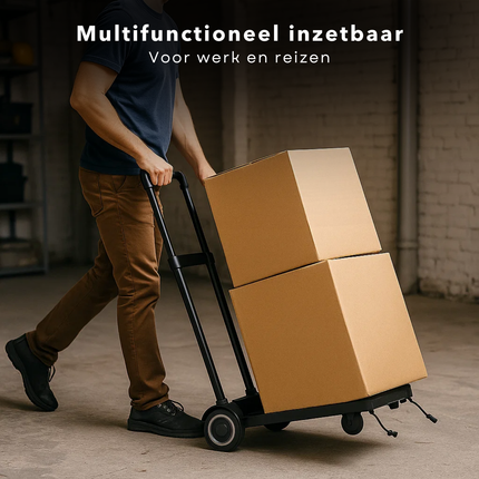 Cheqo® Opvouwbare Steekwagen - Hand Truck - Draagvermogen 40 KG - Compacte Trolley - Stevige L-Vorm - 4 Wielen - Elastiek met Haak - Duurzame Materialen - Lichtgewicht Ontwerp - Eenvoudig op Te Bergen - Geschikt voor Verhuizing