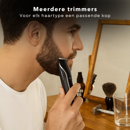 Cheqo® Alles-in-1 Trimmer Set – Tondeuse Set - Oplaadbare Haartrimmer 600mAh – Baardtrimmer – Precisietrimmer – Lichaamstrimmer – Neus- en Oorhaartrimmer – Scheerkop – USB – Grooming Kit – 4 Opzetkammen