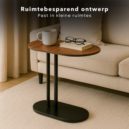Cheqo® Moderne Bijzettafel - Salontafel Set - Bijzet Tafel Set - Laptoptafel - Banktafel - Nachtkastje - Bruin Metaal - Compacte Laptoptafel - MDF