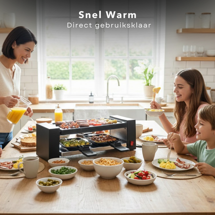 Cheqo® Raclette Grill - Gourmet Set - Anti-Aanbaklaag Grillplaat - Compacte Grill - Anti-Slip Voetjes - Mini Pannetjes - Zwitserse Raclette - Kerst Gourmet Set - Gourmetten - Grill Plaat - Gourmetstel