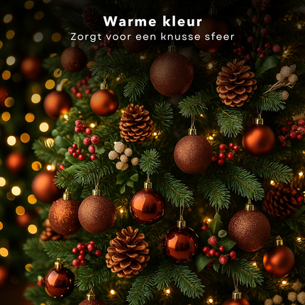 Cheqo® Kerstballen Set - Glazen Kerstballen - Bruine Kerstballen - Kerstboom Decoratie - Set Van 42 - Glimmende Kerstballen - Glitter Kerstballen - Diverse Afmetingen - Kerstballen Set Bruin - Kerstbal Set