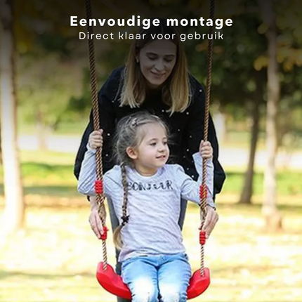 Cheqo® Kunststof Schommel Set - Schommel Plank - Schommelplankje - Schommelplank - Schommelzitje - Verstelbaar tot 180 cm - Rode Schommel voor Kinderen - Draagkracht 60 kg