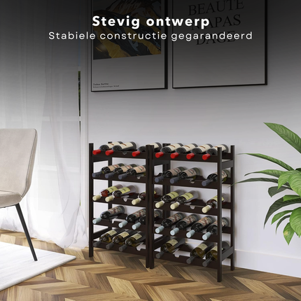 Cheqo® Wijnrek Bamboe - Flessenrek - Wijnflesrek - Wijnmeubel Voor 20 Flessen - Bruin Gelakt - Met Anti-Kras Rubbers