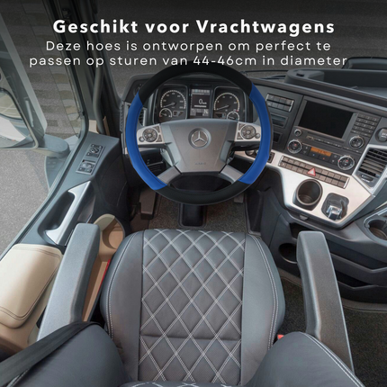 Cheqo® Stuurhoes Vrachtwagen PU Leder Blauw/Zwart 44-46cm - Verbeterde grip en stijlvolle bescherming voor je truckstuur Auto & Fiets