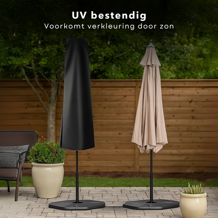 Cheqo® Parasol Beschermhoes UV-Bestendig - Zwart Polyester - Parasolhoes Voor Staande Parasol - Waterafstotend - Parasolhoes Met Trekkoord - Parasolhoes Voor 3 Meter Parasol - Parasol Hoes - Beschermhoes Parasol - Afdekhoes