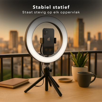 Cheqo® Selfie Ringlamp - Ring Light Met Statief - Ring Lamp LED - TikTok Content Creatie Tripod - USB Voeding - Telefoonhouder
