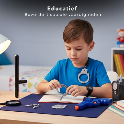 Cheqo® Politie Verkleedset - Politie Verkleed Accessoires - Politie Speelset - Politie Accessoires Set - Politiepet met Accessoires - Walkietalkie Speelgoed - Speelgoed Handboeien - Politie Set Kinderen