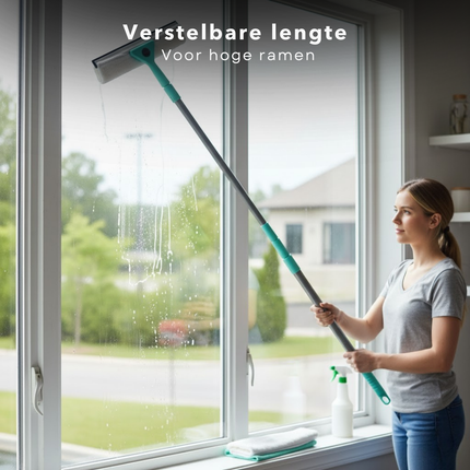 Cheqo® Raamwisser Set - Ramenwas Set - Glazenwasser Set - Raamreinigingsset - Raamwisser met Telescoopsteel - Telescoop Raamwisser - Raamtrekker Set - Raamtrekker met Telescoopsteel - Inwasser Set