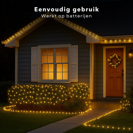Cheqo® Kerstverlichting Op Batterij - Warm Wit LED Lampjes - Geschikt Voor Binnen En Buiten - 96 LED Lampjes - 7 Meter Lichtsnoer - Met Timer - 8-Functies Controller - IP44 Waterdicht - Zwarte Kabel - 3x AA Batterijen - Kerstlampjes - Kerstboomverlichting