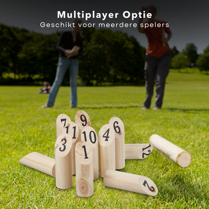 Cheqo® Houten Kubb Werpspel 13-Delig - Educatief Buitenspeelgoed - Houten Paaltjes voor Kinderen