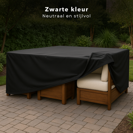 Cheqo® Loungeset Beschermhoes XL - Afdekhoes - Loungeset Hoes - Tuinmeubelhoes - Waterdicht & UV-bestendig - Polyester Zwart