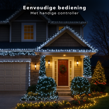 Cheqo® Kerstverlichting - Kerstlampjes - Kerstboomverlichting Wit - 576 LED Lampjes - Koel Wit Licht - Verlichte Lengte 740 CM - Kerstverlichting Binnen en Buiten - IP44 Adapter - 8 Lichtfuncties - Automatische Timer - Geheugenfunctie